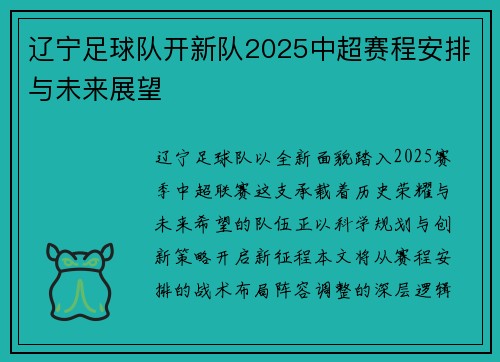 辽宁足球队开新队2025中超赛程安排与未来展望